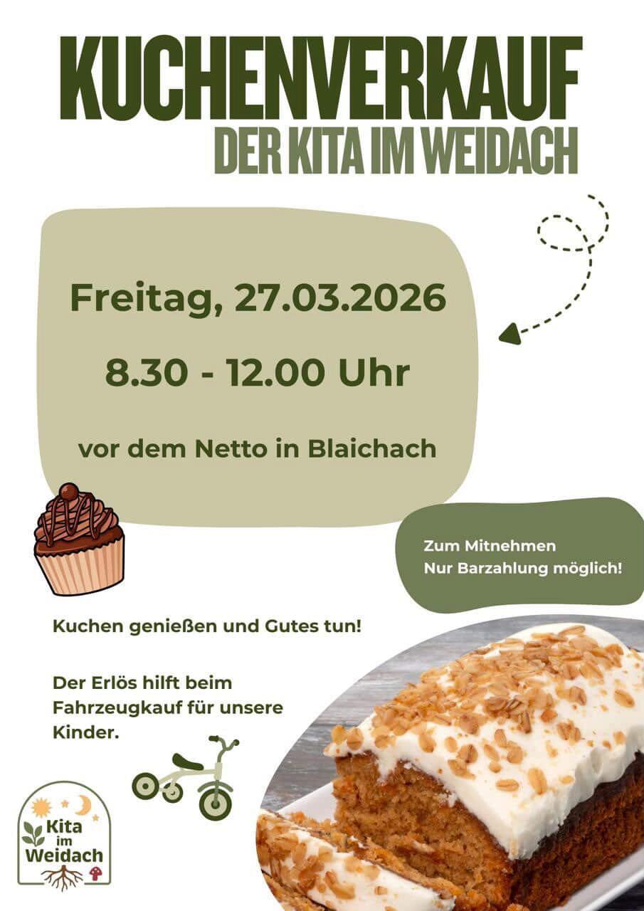 Plakat Kuchenverkauf KiTa im Weidach