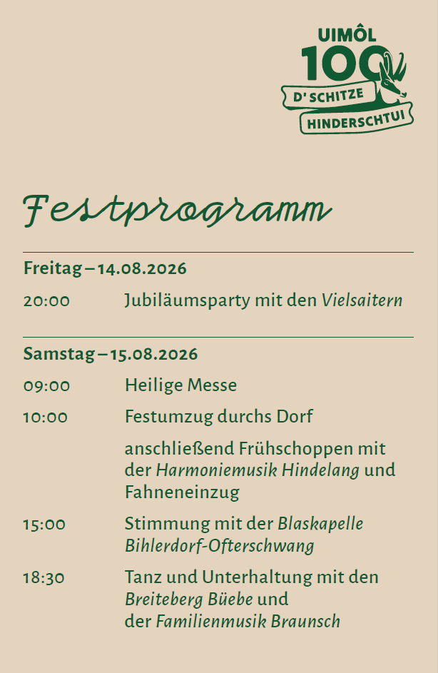 Programm Jubiläum Schützen Hinterstein