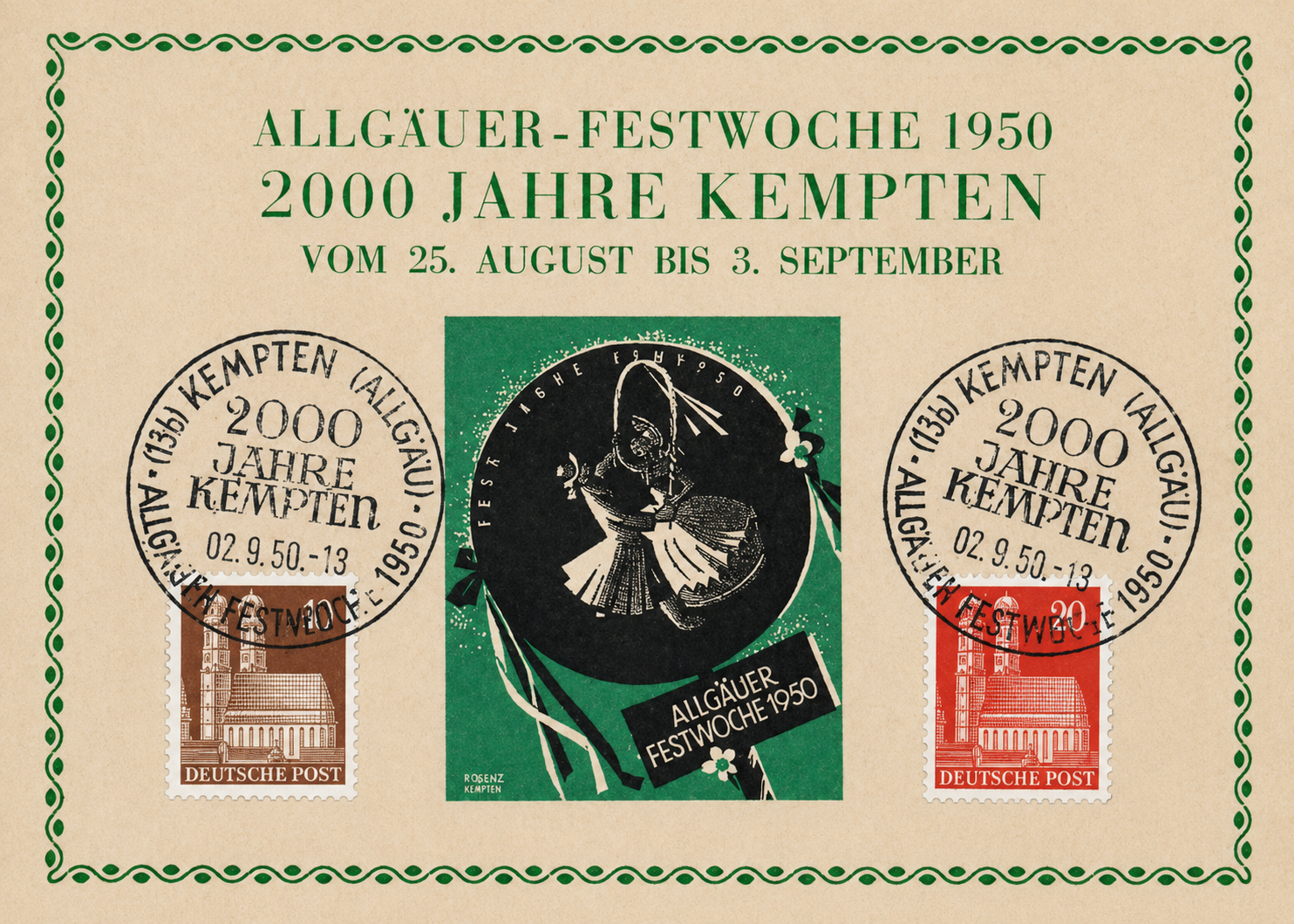 Erinnerungskarte zur Allgäuer Festwoche von 1950