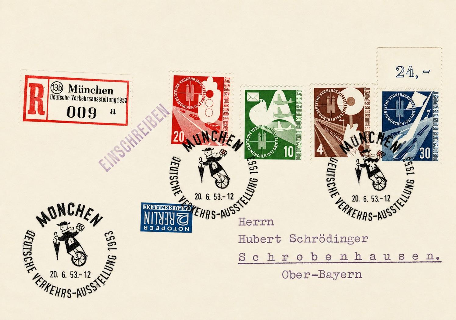 Dekorativer Einschreibebrief aus den 1950ern Dekorativer Einschreibebrief aus den 1950ern