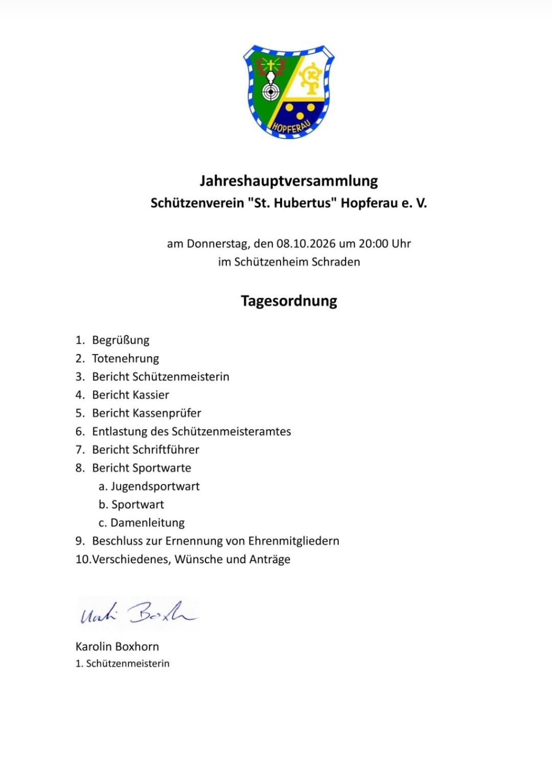 Jahreshauptversammlung Schützenverein