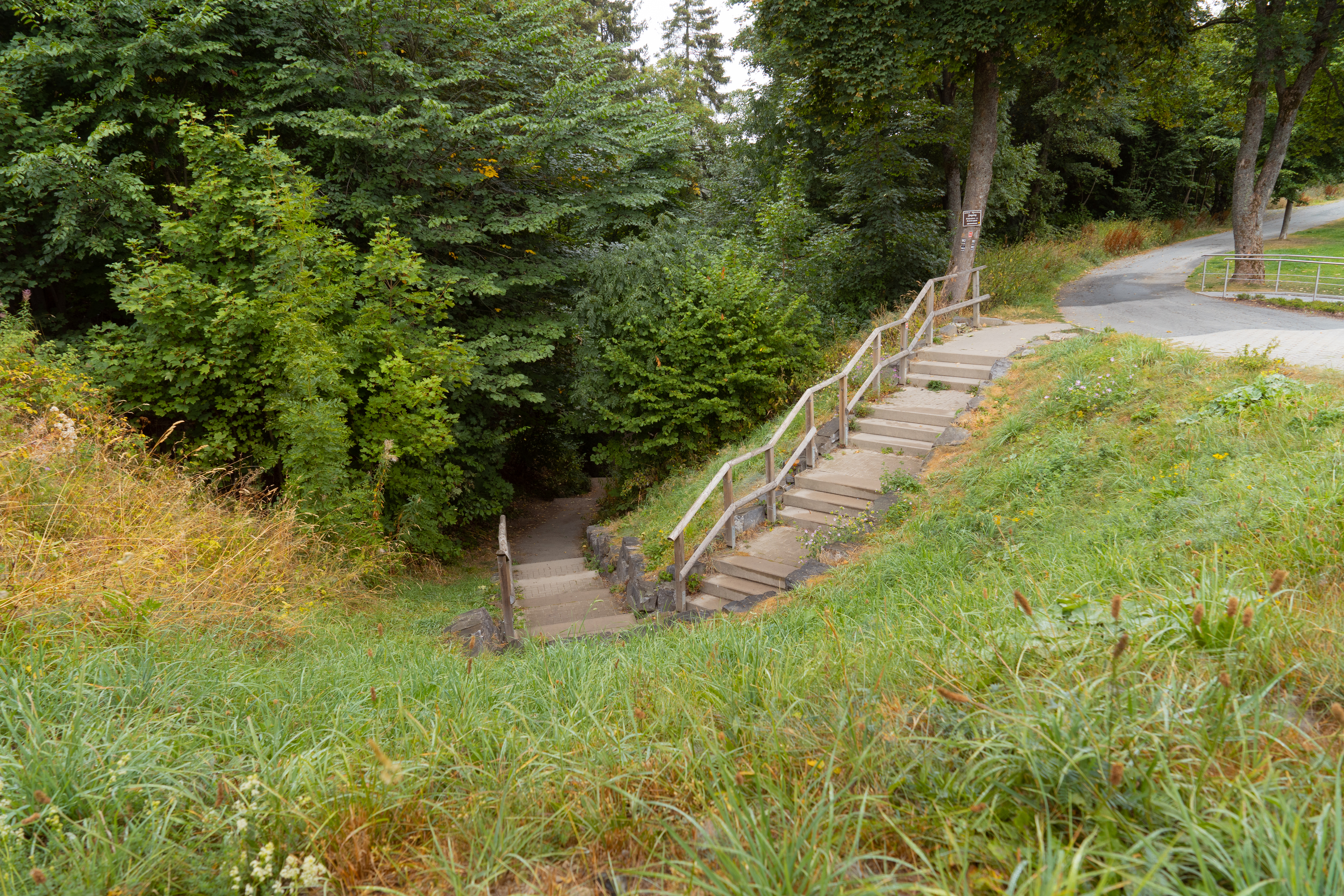 Eine Treppe, die vom Kurpark hinunter in den Wald führt. Eine Treppe, die vom Kurpark hinunter in den Wald führt.